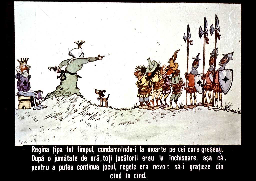 O ilustrație care arată o regiune medievală, cu o regină și un grup de soldați, reflectând o poveste despre pedeapsă și grațiere.
