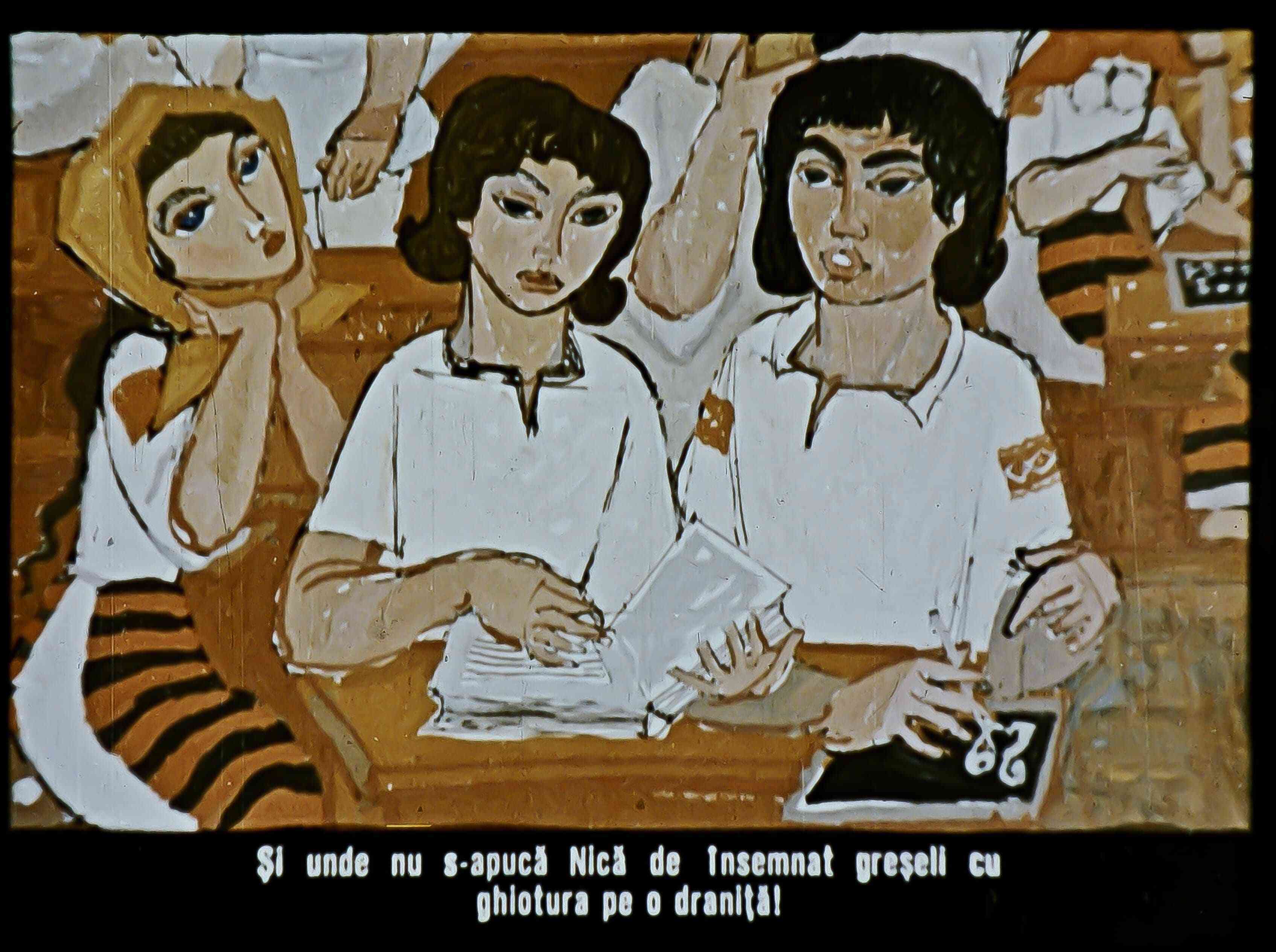 Ilustrație reprezentând elevi în clasă, cu text în partea de jos care discută despre greșeli în învățare.