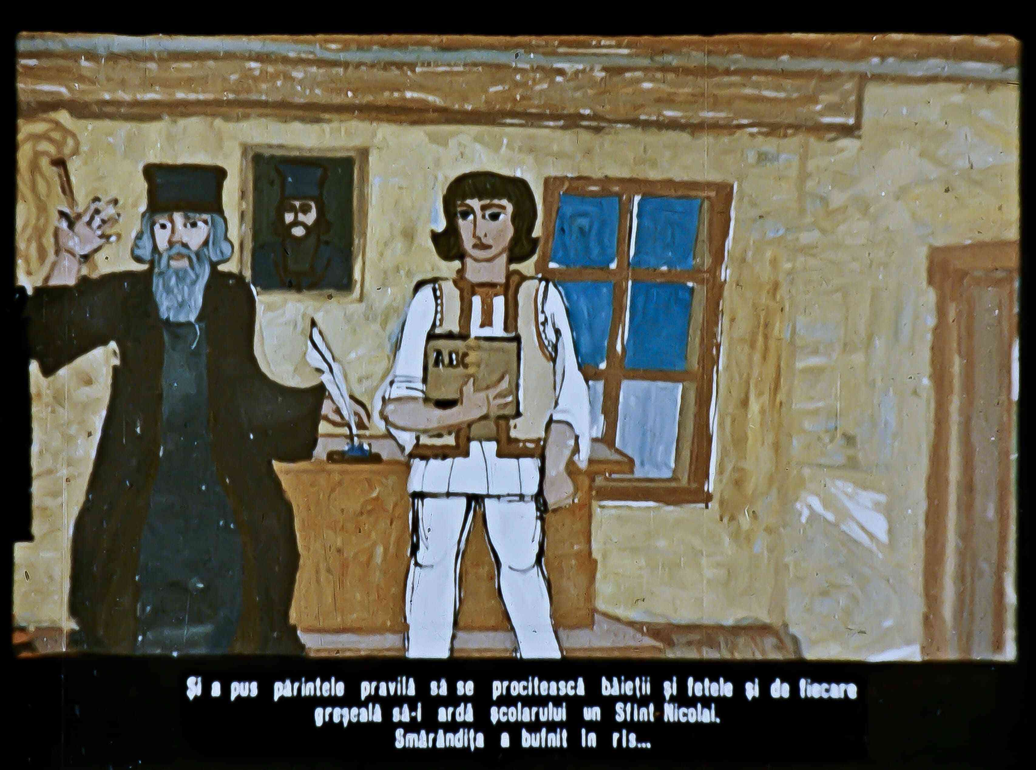 Ilustrație cu un părinte și un elev într-o clasă, cu text explicativ despre reguli și tradiții.