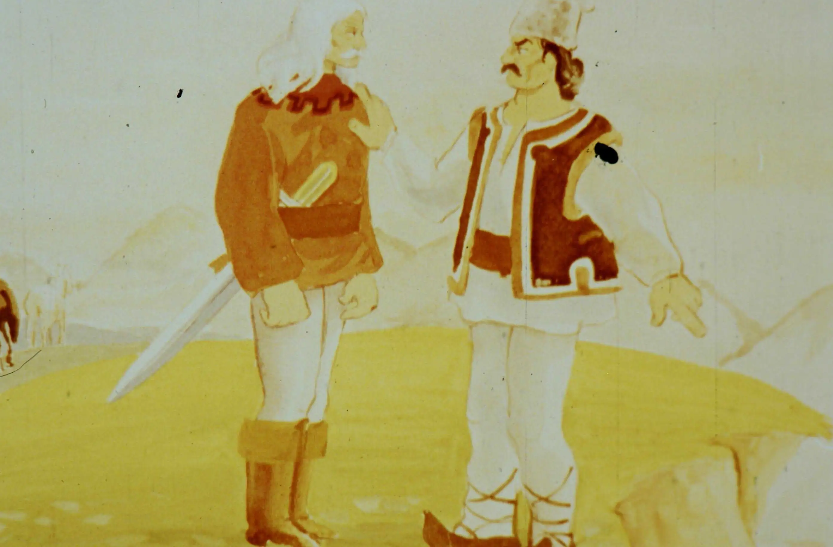 Ilustrație cu personaje care discută pe un fundal natural.