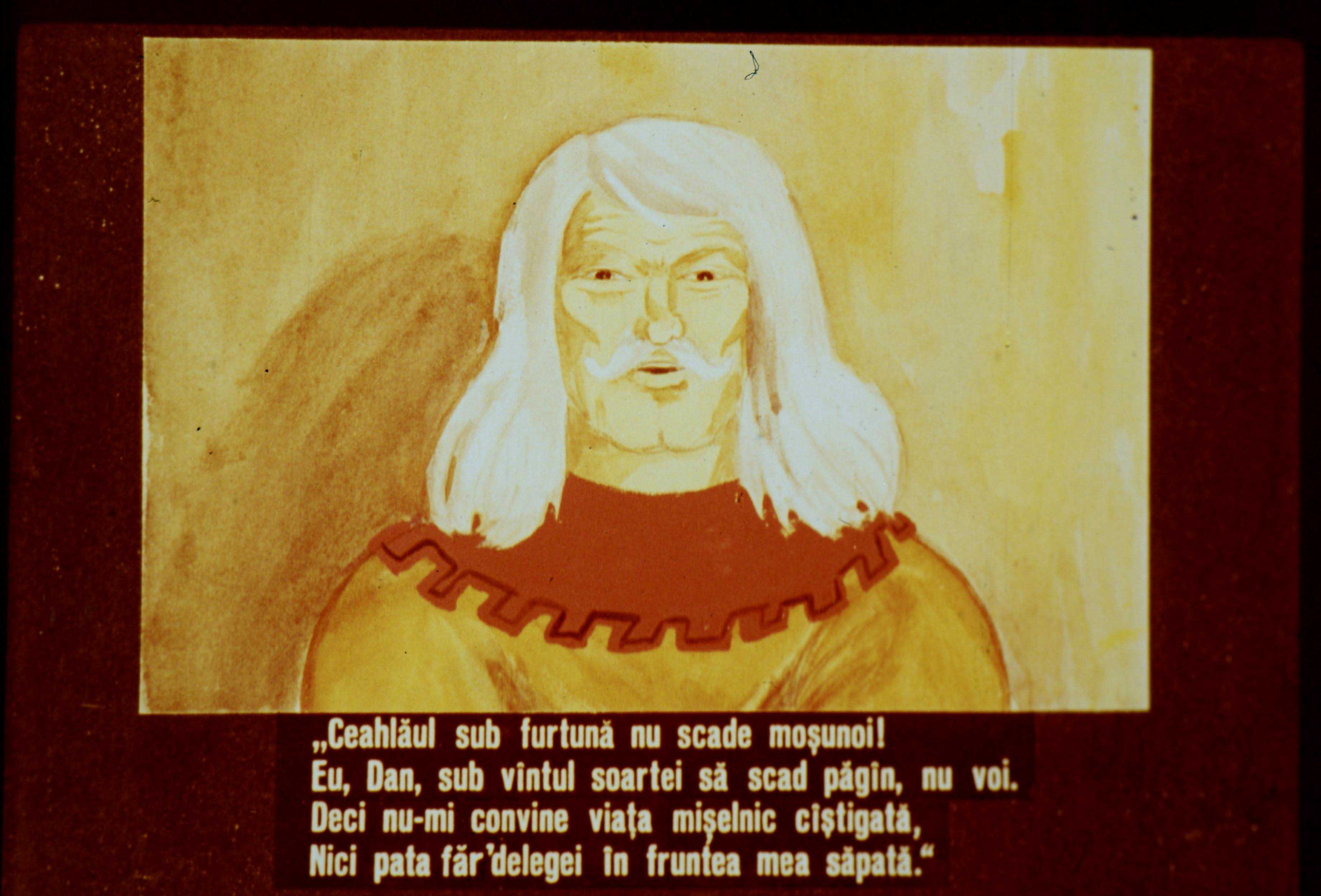 Citat pe fundal pictat, cu un personaj stilizat exprimându-se despre soartă și misiunea vieții.