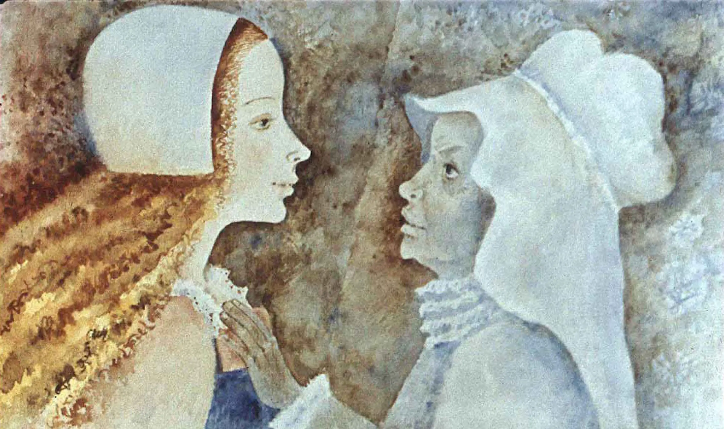 Ilustrație reprezentând două femei într-o discuție, cu un text explicativ în partea de jos.