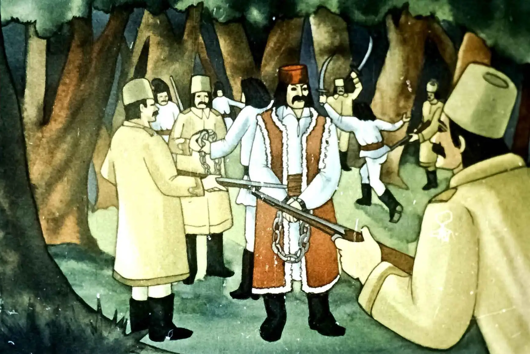 Ilustrație istorică despre Ioan Caragea și haiduci din România.