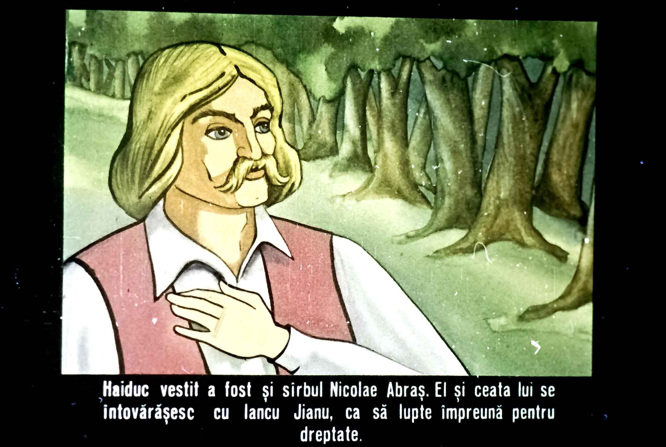 Desen animat cu un haiduc și un mesaj despre Nicolae Abraș și Iancu Jianu, evocând lupta pentru dreptate.