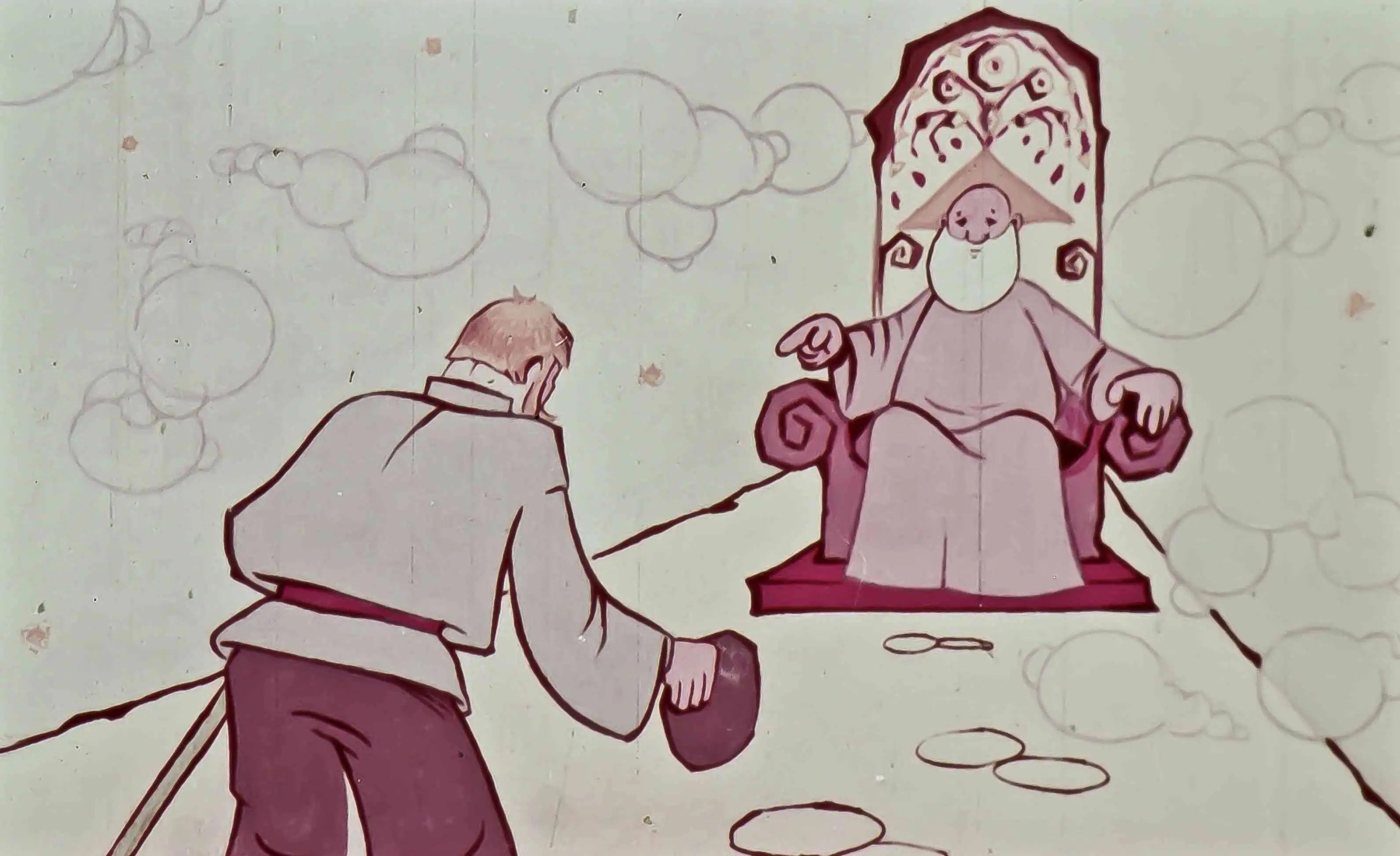 Ilustrație cu un bărbat în genunchi în fața unei ființe simbolice care pare a fi Moartea, discutând despre porunci.