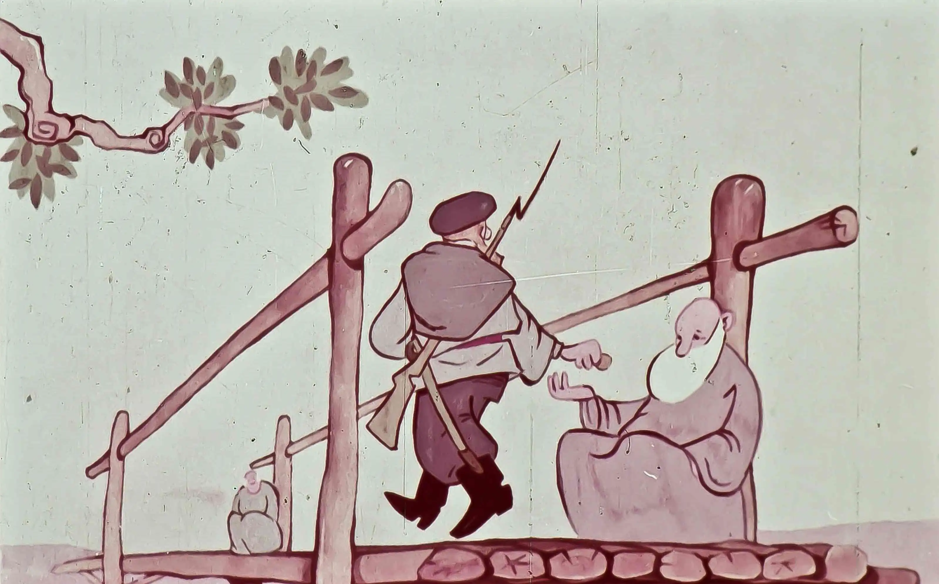 Imagine ilustrativă cu doi bătrâni cerșind la un pod, în timp ce un bărbat le oferă hrană.