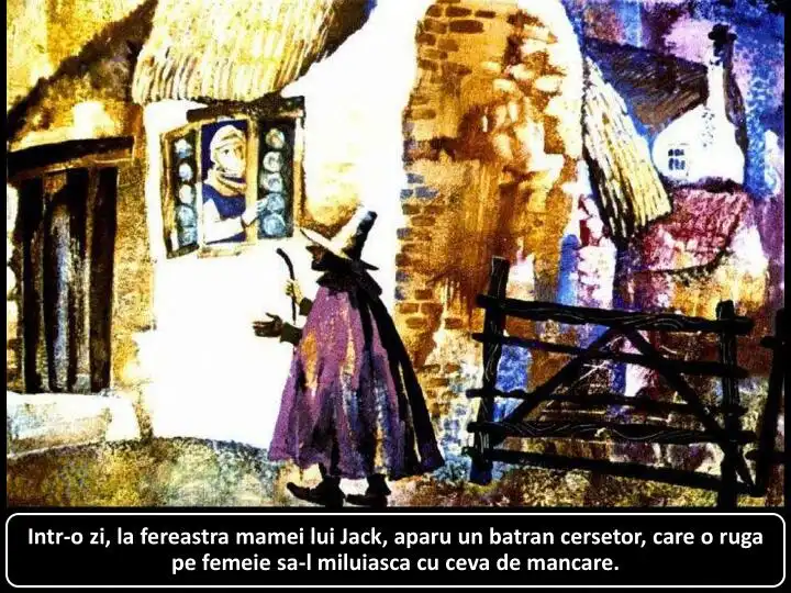 Un bătrân cerșetor cere ajutor prin fereastra unei case.