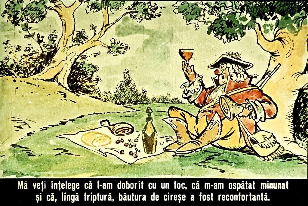 Ilustrație cu un om relaxându-se în natură, bucurându-se de un picnic și un pahar de băutură.