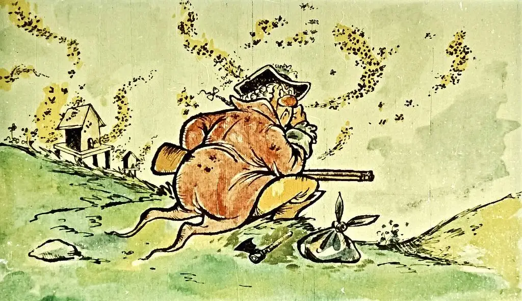 Text scris pe un fundal ilustrat, care conține o poveste despre curaj, înțelepciune și prizonierat.