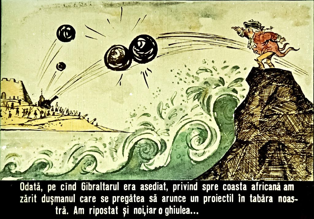 Imagine ilustrativă a unei scene istorice cu un peisaj maritim și un personaj care observă dușmanii.