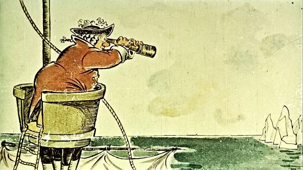 Ilustrație cu un marinar folosind un telescop, reflectând ideea de a explora și observa natura în jurul său.