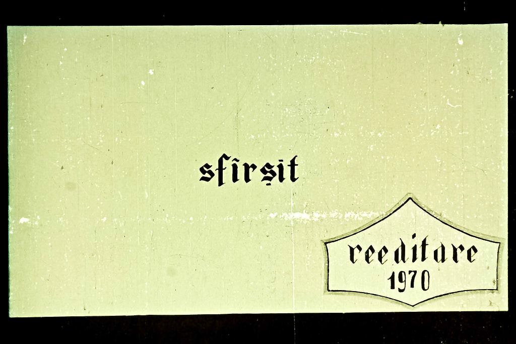 Imagine cu textul 'sfârșit' și 'reeditoare 1970' pe un fundal verde deschis.