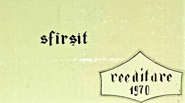 Imagine cu textul 'sfârșit' și 'reeditoare 1970' pe un fundal verde deschis.