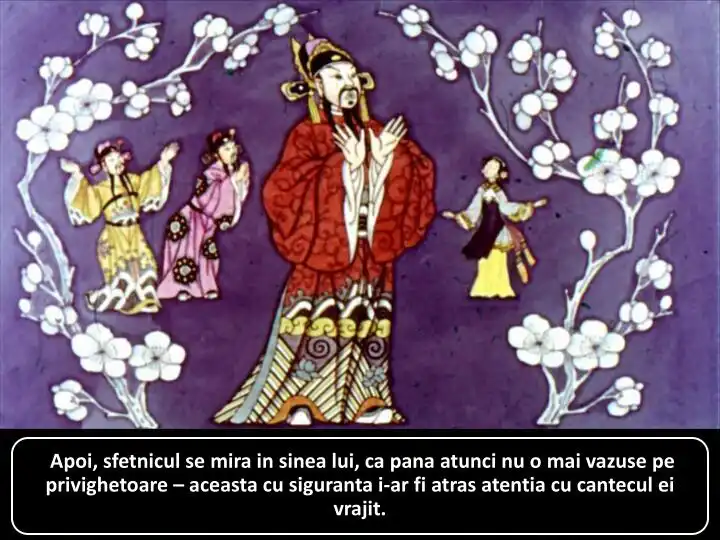 Ilustrație colorată cu personaje care interacționează în mijlocul unor flori.