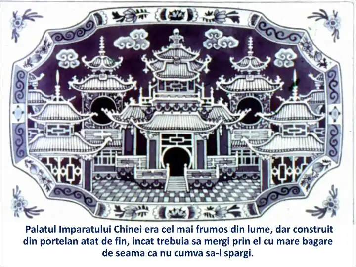 Imagine cu un text descriptiv despre Palatul Imparatului Chinei, evidențiind frumusețea și finețea materialului din care era construit.
