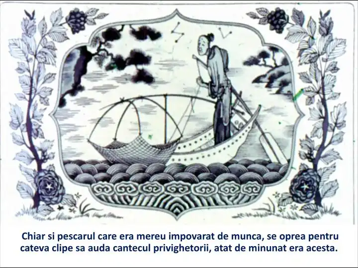 Imagine cu pescari pe apă, cu un peisaj artistic, descriind o scenă de relaxare.