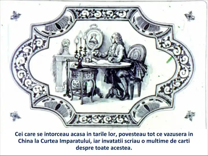 Imagine cu un bărbat care lucrează la birou, înconjurat de lumânări și cărți, reflectând activitățile academic și cultural ale vremii.