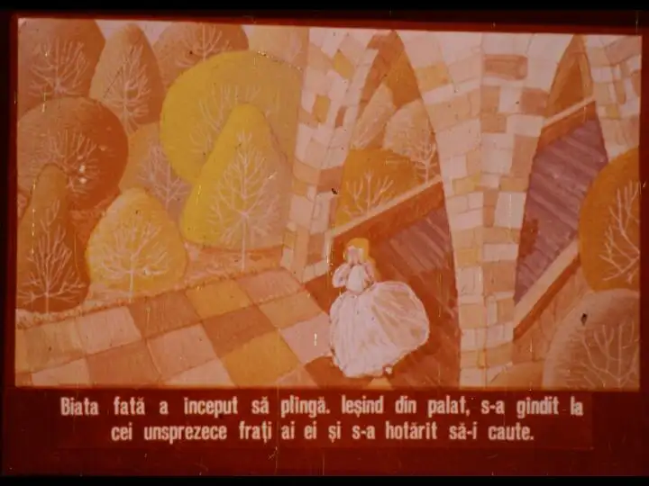 Ilustrație cu o fată care plânge într-un peisaj colorat, reflectând asupra fraților săi.