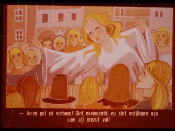 Ilustrație dintr-o poveste, cu un personaj care vorbește unei mulțimi de oameni.