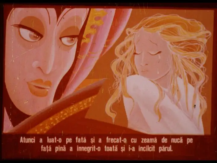 Ilustrație cu o scenă dintr-o poveste, caracterizată de un fundal cald și personaje stilizate.