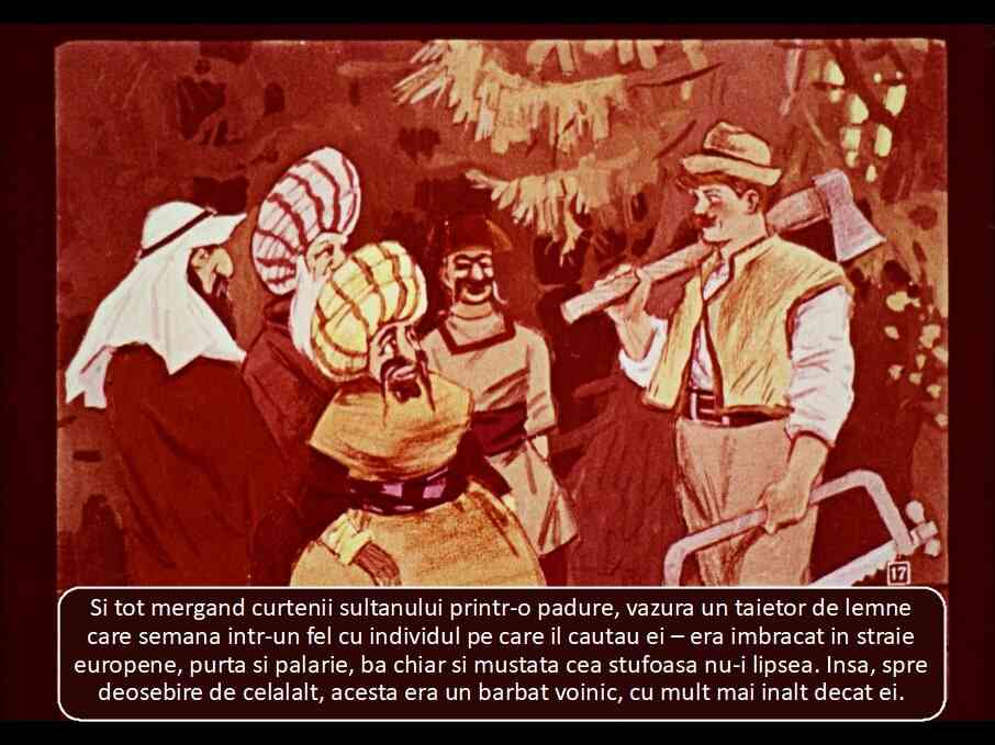 Ilustrație cu oameni îmbrăcați în straie tradiționale și moderne, discutând într-o pădure.