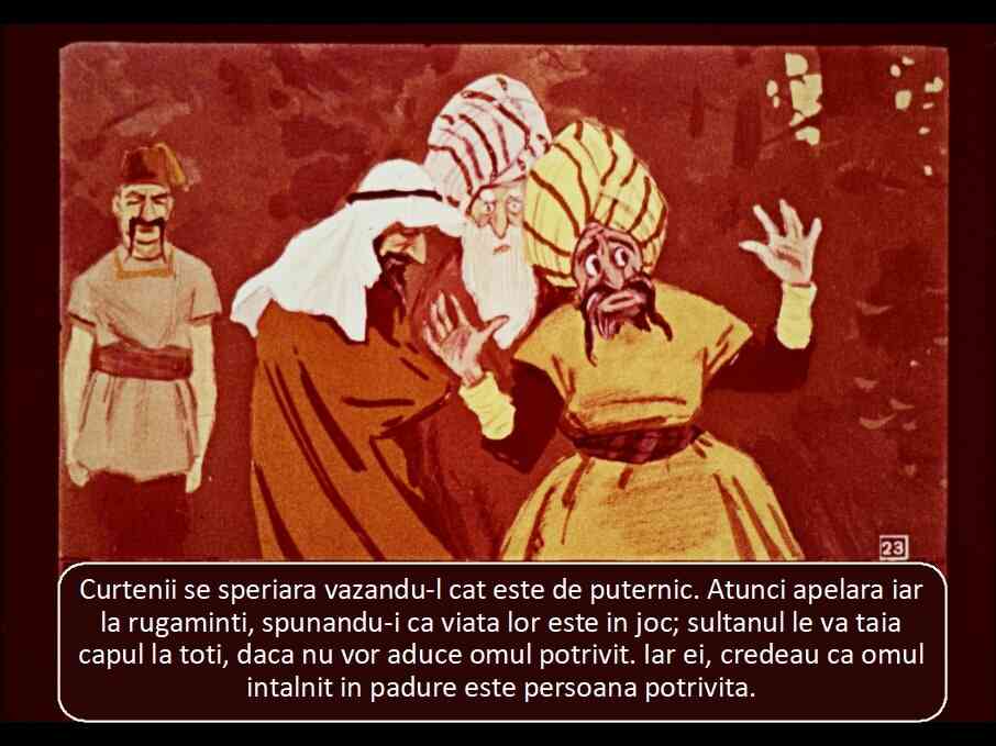 Ilustrație cu personaje discutând despre un om puternic, temându-se pentru viețile lor și căutând o soluție.