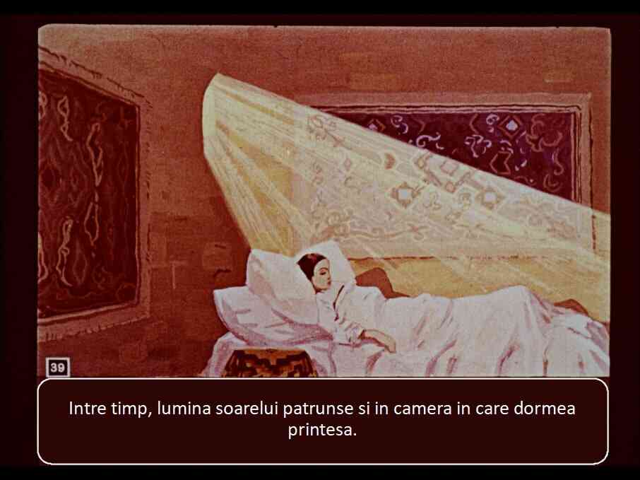 Ilustrație a unei femei care doarme, cu raze de soare care pătrund în cameră.
