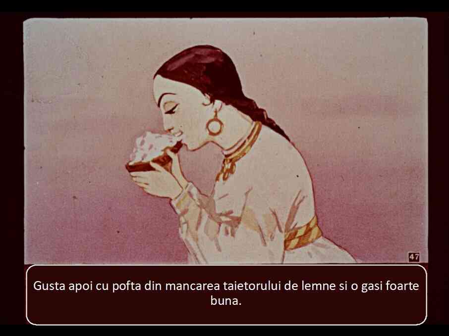 O ilustrație care arată o persoană gustând dintr-un bol cu mâncare.